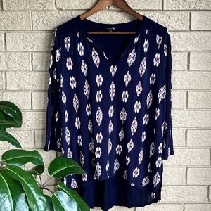 Lucky Women’s Sz Large Navy Blue 3/4 Sleeve Blouse Top